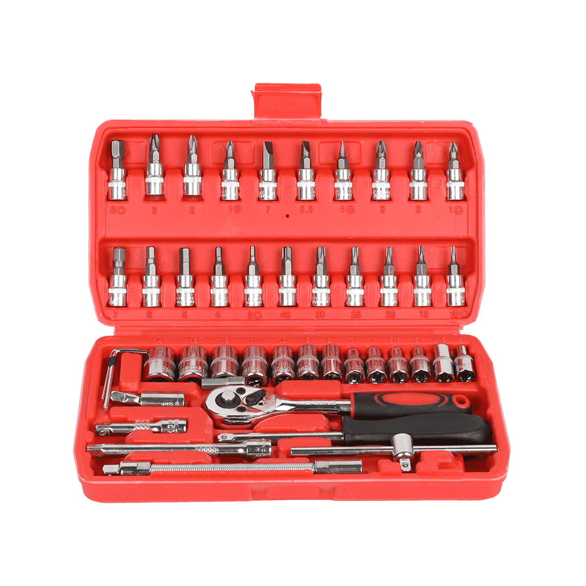 46pcs 1/4' dr Crv Steel Metric Car Repairing Toolbox Socket Wrench Tools Set With Ratchet Handle